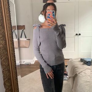 gray bow shoulder top